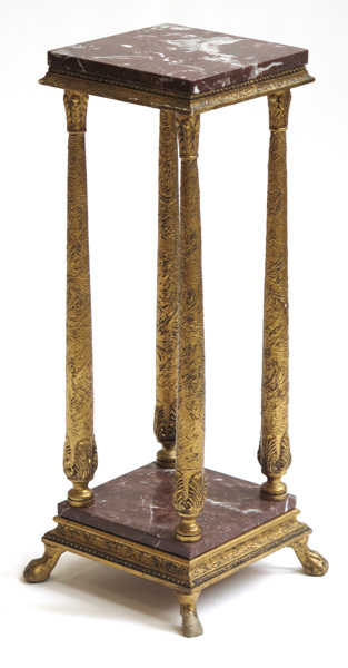 Piedestal, bronserat trä och stuck med dubbla marmorskivor, _10655a_8d9358512c4f9db_lg.jpeg