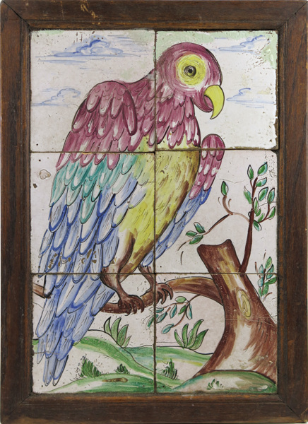Kakelplattor, 6 st 1700-tal, dekor av papegoja i starkeldsfärger,_10807a_lg.jpeg