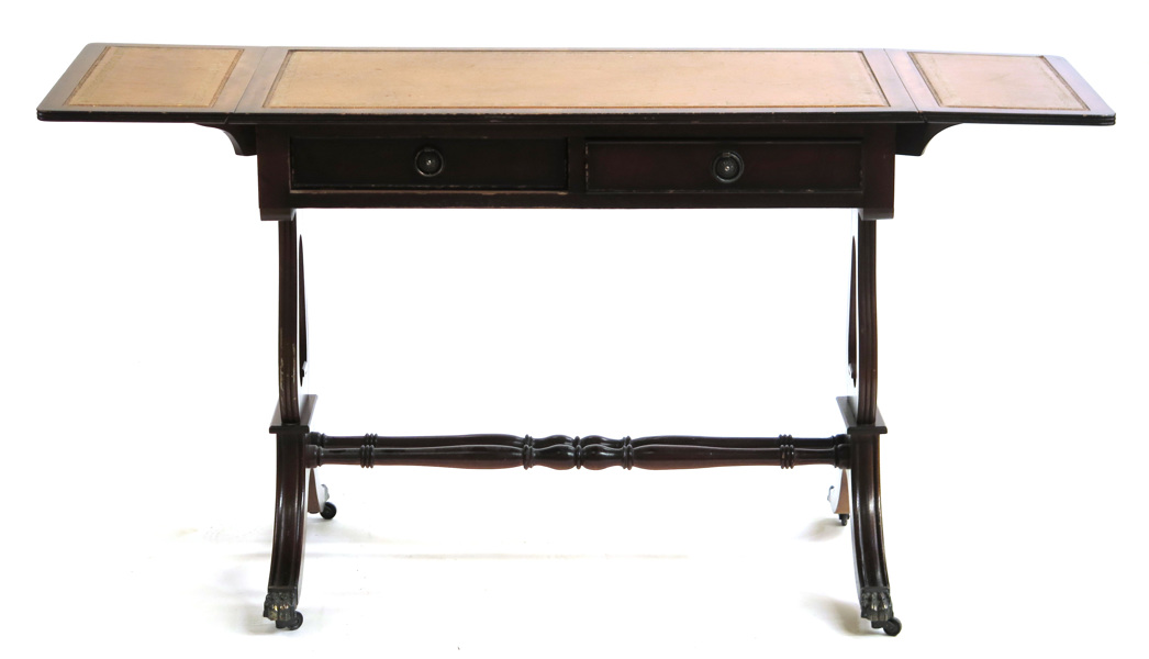 Salongsbord med klaffar, mahogny med brun, läderklädd skiva, 1900-talets 2 hälft,  _10829a_8d9370295789e4f_lg.jpeg