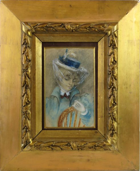 Okänd konstnär, sekelskiftet 1900, akvarell, porträtt av elegant dam, _11066a_8d947a164713dfb_lg.jpeg