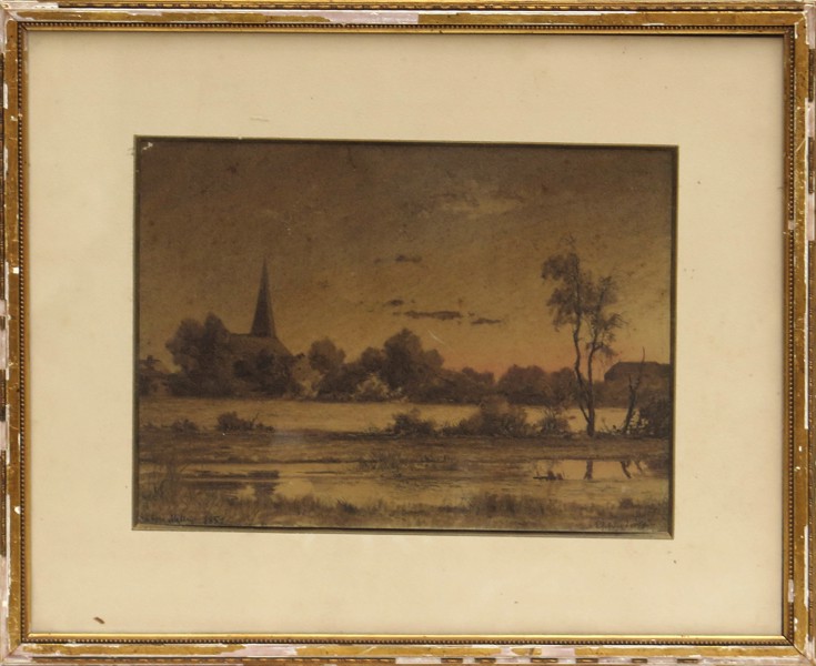 Melbye, Anton, akvarell, skymningslandskap, signerad och daterad 1851, _1173a_8d82e55cc5a8e03_lg.jpeg
