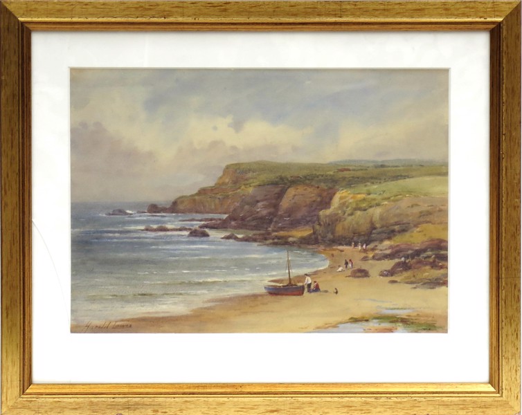 Lawes, Harold, akvarell, engelsk kustlandskap med personer, _1175a_8d82e561738b74f_lg.jpeg
