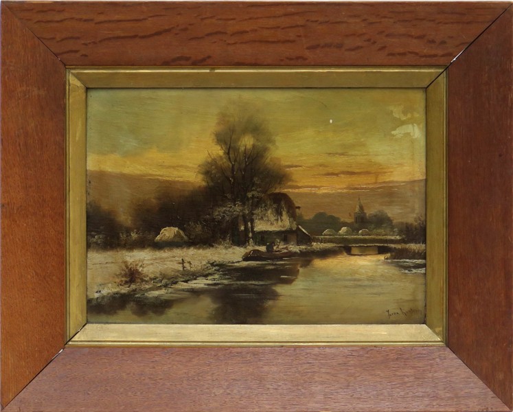 Okänd holländsk konstnär, 18-1900-tal, olja, kanalparti i skymning, _1178a_8d82e5689048d4c_lg.jpeg