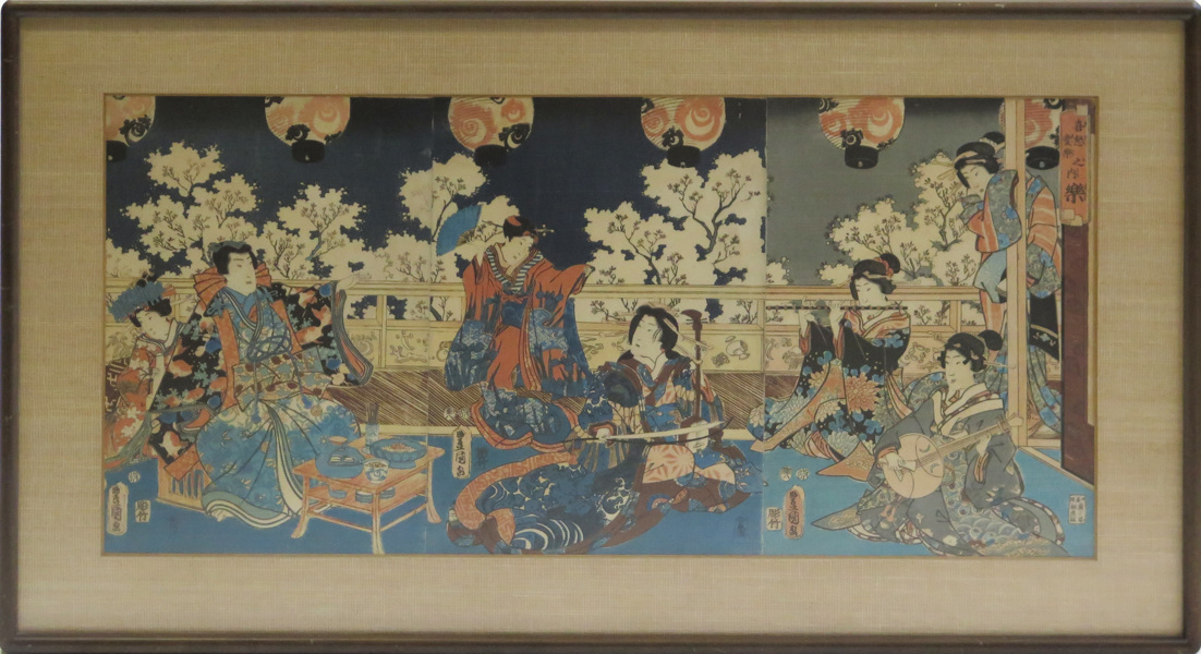 Toyokuni III (Kunisada I), träsnitt, triptyk, personer i palatsträdgård, _13402a_8d97ea309555acf_lg.jpeg