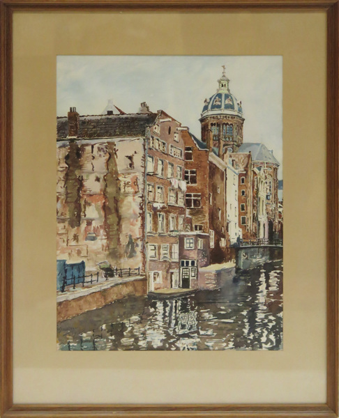 Okänd konstnär, 1900-talets mitt, akvarell, Oudezijds Voorburgwal med Sint-Niklaaskerk, Amsterdam, _13621a_8d99309e34e50ea_lg.jpeg