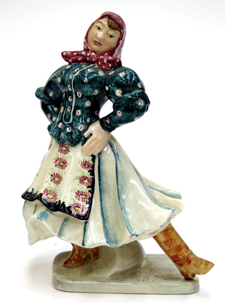 Goldscheider, Marcel, egen verkstad, Staffordshire, figurin, glaserat flintgods, dansande kvinna i folkdräkt, _15149a_8d9b8a58dc394eb_lg.jpeg