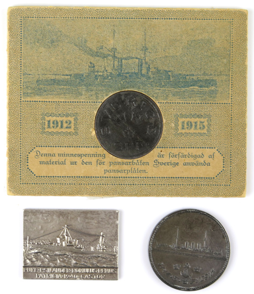 Medaljer/plaketter, 3 st, marina motiv, järnplåt från Pansarbåten Sverige, _15457a_8d9be57e9474e95_lg.jpeg