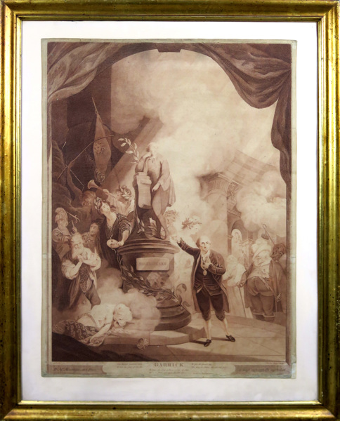 Watson, Caroline efter Edge Pine, Robert, roulettegrayr i sepia, "Garrick Speaking the Jubilee Ode" 1784, skådespelaren David Garrick lät 1757 skulpturen Louis-François Roubiliac utföra en _15897a_8d9da822f9351a2_lg.jpeg