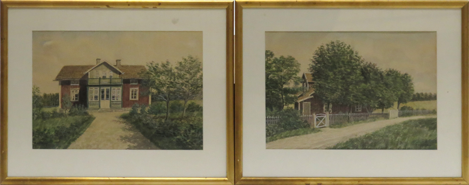 Lindström, Frans, akvareller,  2 st, hus i landskap, _16024a_8d9df48bd2fe366_lg.jpeg