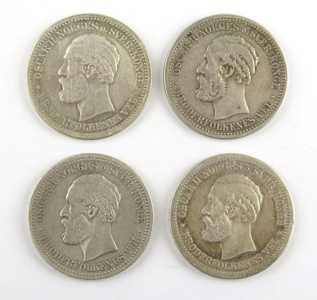 Silvermynt, 4 st, 1 Krone, Oskar II Norge, _16869a_8d9f5582b5f891f_lg.jpeg