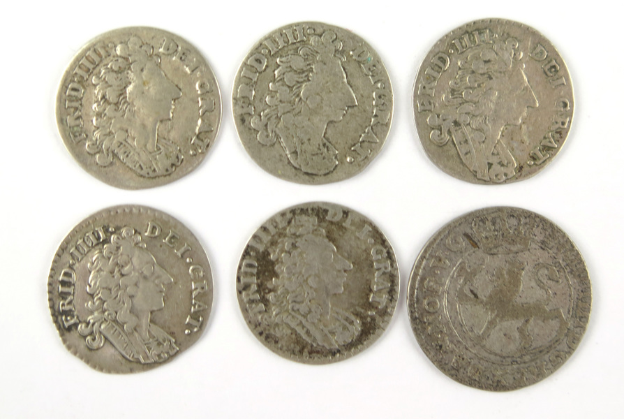 Silvermynt, 6 st, 8 skilling, Norge Frederik IV, 1703, 1706, 1708, 1712, 1714 samt 1728_17616a_8da0be8ba954ffb_lg.jpeg