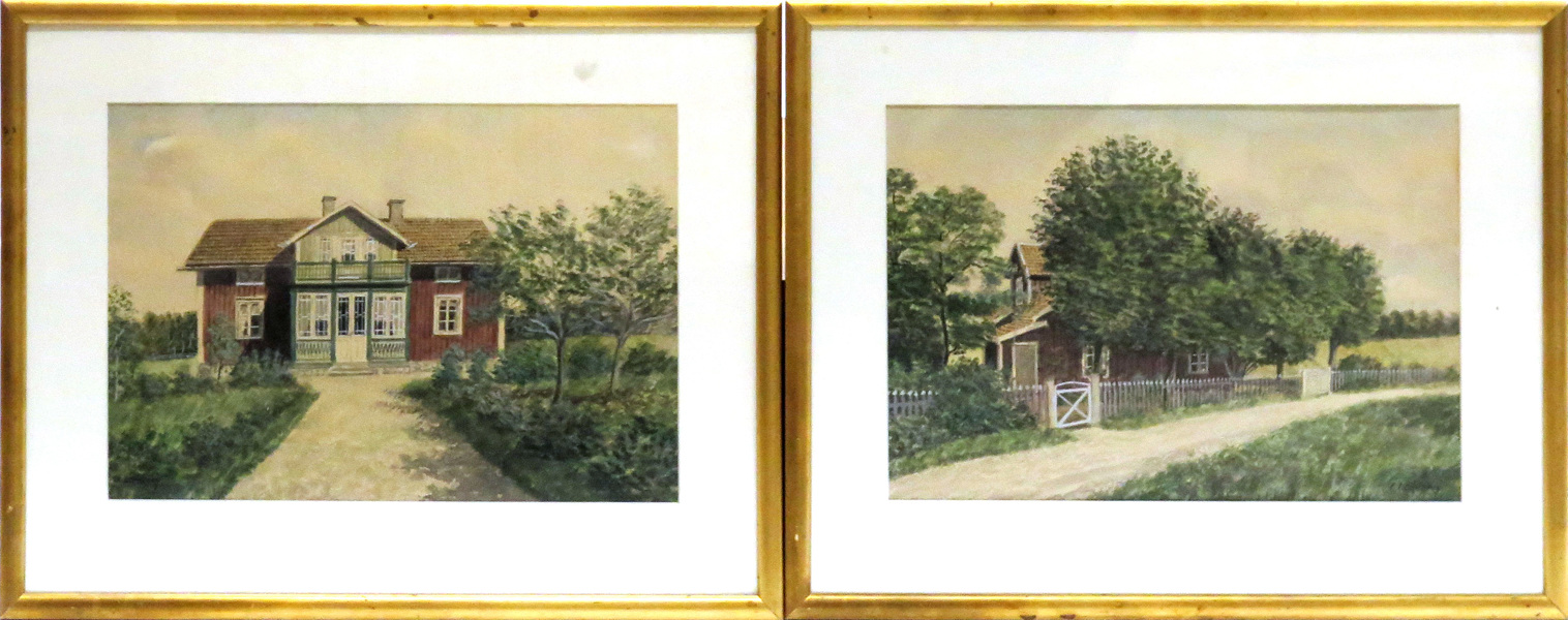 Lindström, Frans, akvareller,  2 st, hus i landskap, _17651a_8da0bf93fda73f6_lg.jpeg