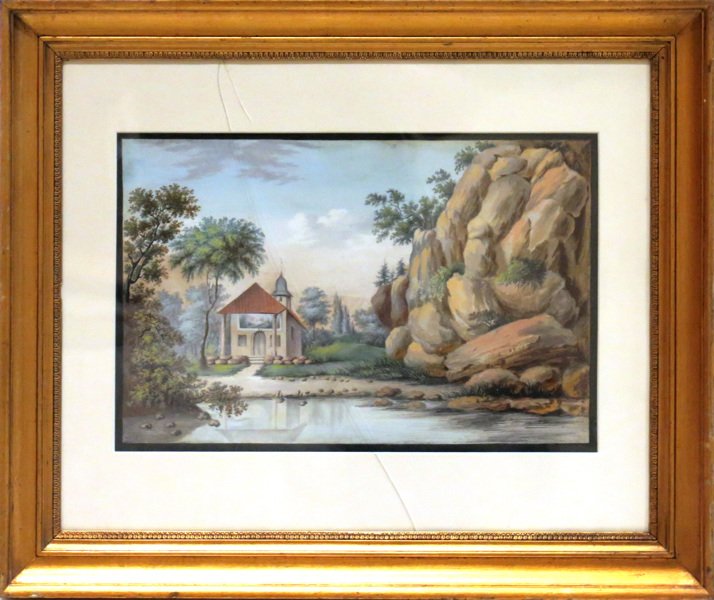 Okänd konstnär, 1800-talets 1 hälft, gouache, landskap med kapell, _17669a_8da0c04e1ae3d6b_lg.jpeg