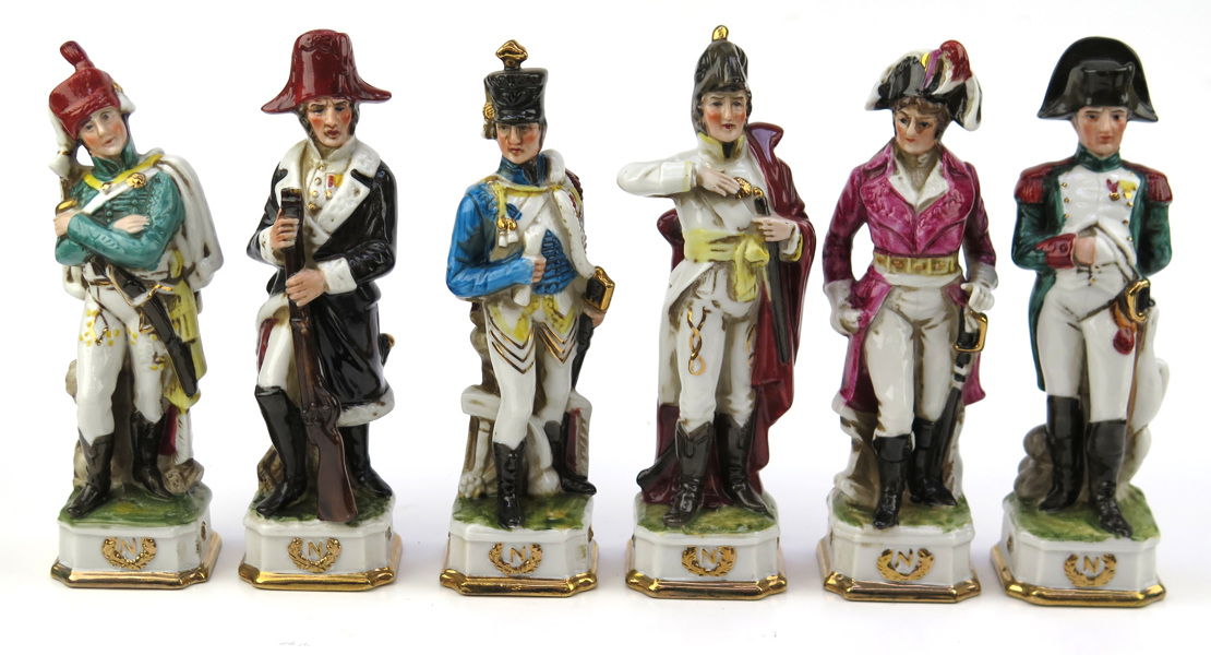 Figuriner, 6 st, porslin, 1900-tal, Napoleon I med marskalkar, _17855a_8da0d92a6c2cf53_lg.jpeg