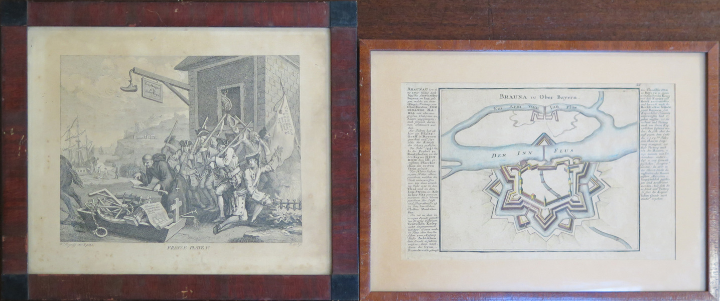 Kopparstick, 2 st, 1700-tal; Gabiel Bodenohr "Brauna in Ober Bayern" samt William Hogarth "France Plate I"_17897a_8da0db0a643b193_lg.jpeg
