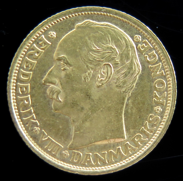 Guldmynt, Danmark, 10 kronor, Frederik VIII 1908, vikt 4,48 gr 900/1000 guld, _18061a_8da1898510558c7_lg.jpeg