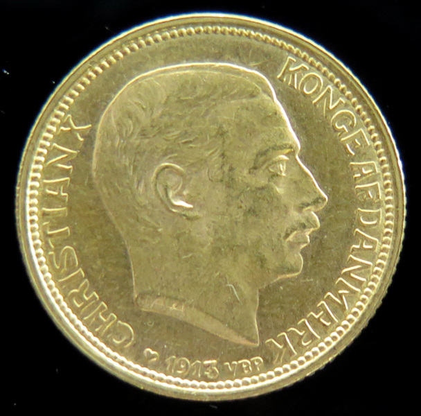 Guldmynt, Danmark, 10 kronor, Kristian X 1913, vikt 4,48 gr 900/1000 guld, _18062a_8da18986746a0aa_lg.jpeg