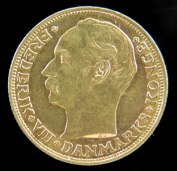 Guldmynt, Danmark, 20 kronor, Frederik VIII 1910, vikt 8,96 gr 900/1000 guld, _18066a_8da189a04fa8440_lg.jpeg