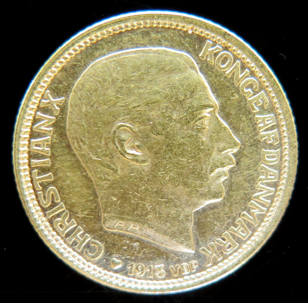 Guldmynt, Danmark, 10 kronor, Kristian X 1913, vikt 4,48 gr 900/1000 guld, _18067a_8da189a1ca875a3_lg.jpeg