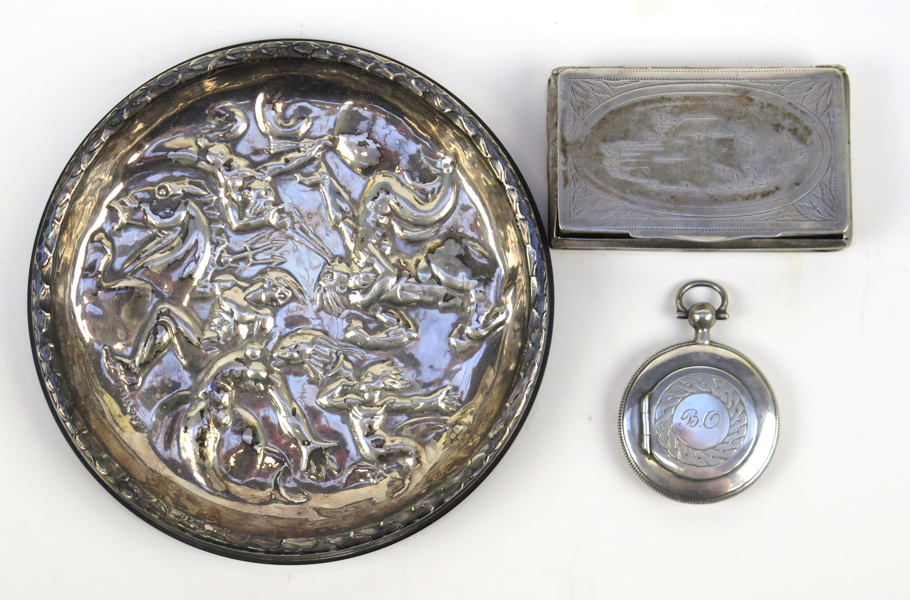 3 delar silver; luktdosa, Lars Larsson & Co Göteborg 1883, snusdosa, antagligen Tyskland, empire, 1800-talets 1 hälft samt_18553a_8da22f831abdf2a_lg.jpeg
