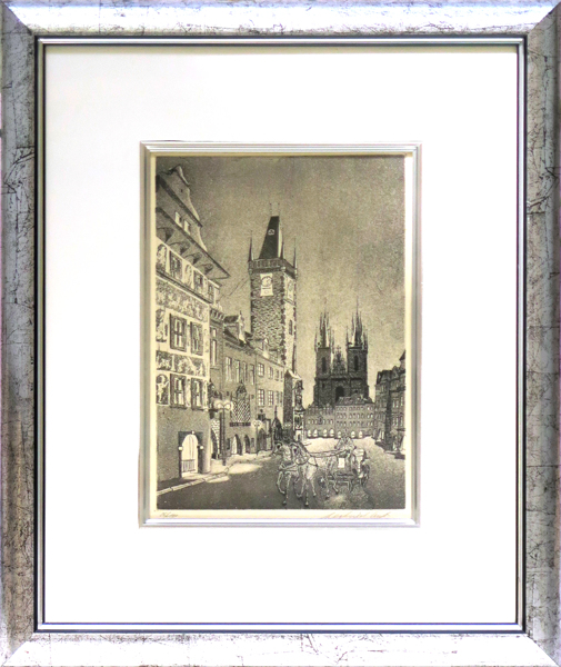 Okänd tjeckisk konstnär, etsning, Thynkyrkan och astronomiska uret, Stare Mesto, Prag, _18679a_8da2e7a2ef49796_lg.jpeg