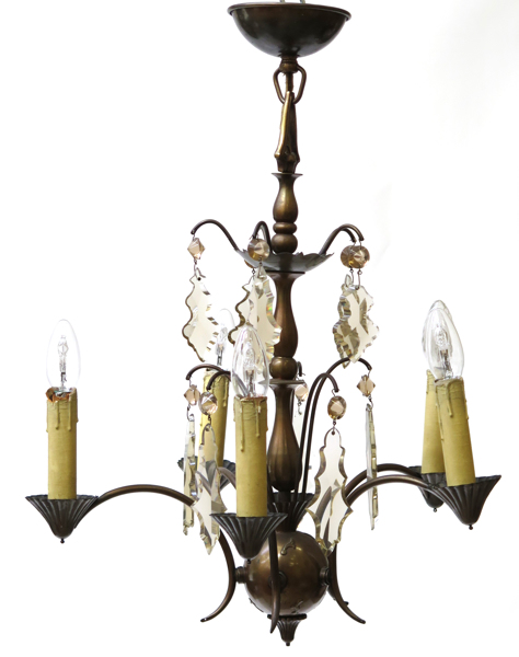 Okänd designer, taklampa, bronserad metall med lövformade, svagt rödtonade prismor, art-déco, 1920-tal, _19025a_8da3a71bdb68141_lg.jpeg
