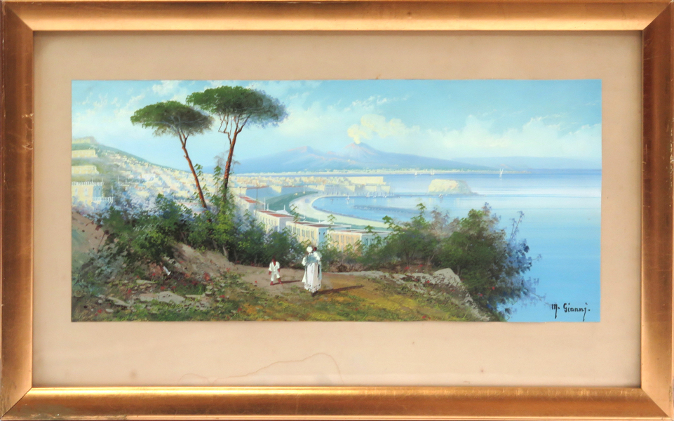 Gianni, Maria, gouache, utsikt från Baia över Neapel med Vesuvius i fonden, signerad,_1949a_8d84903b43b8695_lg.jpeg