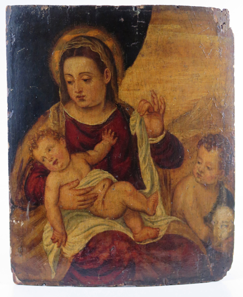 Okänd konstnär, 1700-tal, olja på pannå, Madonnan, Barnet och Johannes Döparen, antagligen kopia efter renässansen, _19522a_lg.jpeg