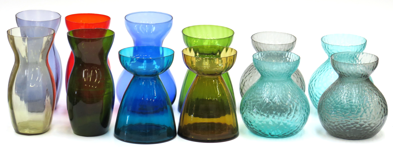 Vaser för tulpanlökar, 5 + 4 + 3 st, olikfärgad glasmassa, antagligen Holmegaard, 1900-tal,_1963a_8d8490c9c2ef80c_lg.jpeg