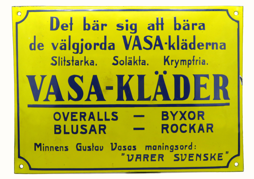 Reklamskylt, emaljerad koppar(?), 1900-talets början, "Vasa-Kläder", _20290a_8da5f5d3caa8bb7_lg.jpeg