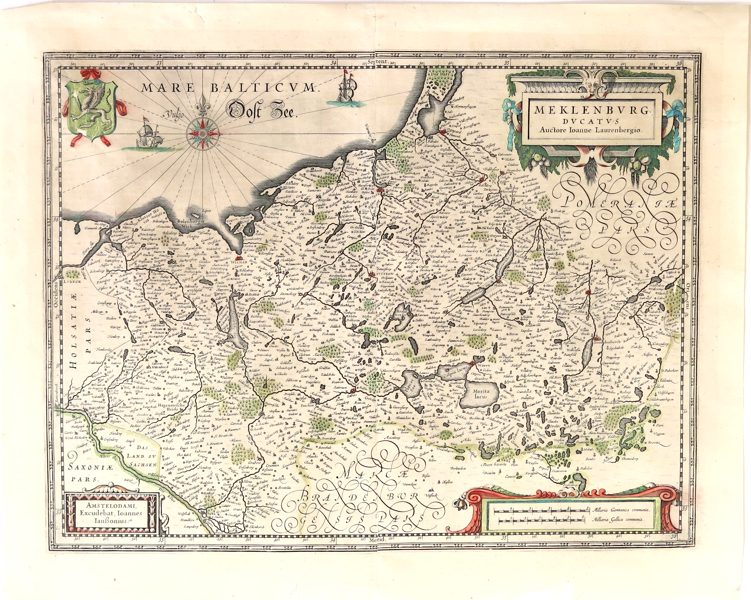 Lauremberg, Johann, karta kopparstucken och handkolorerad, "Meklenburg Ducatus", _20473a_8da67ef66fc8fd7_lg.jpeg