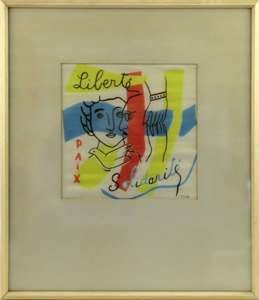 Legér, Fernand, näsduk, serigrafi på tyg, 'Liberté, Paix, Solidarité', dekor av makarna Ethel och Julius Rosenbergs ansikten, _20571a_8da6993ee485fb9_lg.jpeg