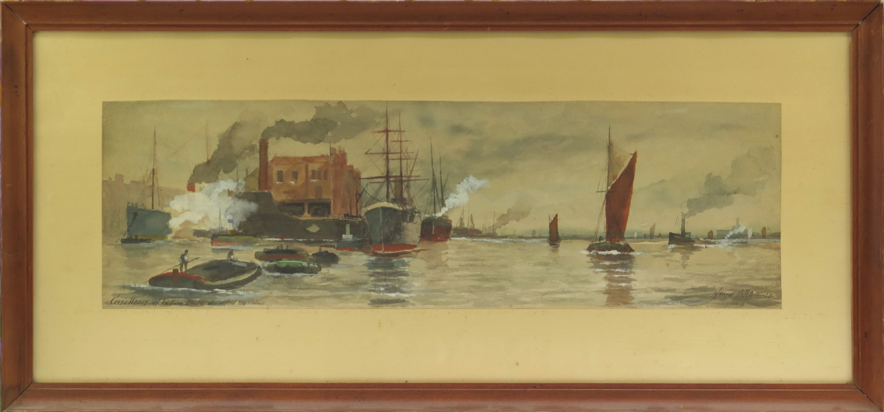 Pitcher, Henrie, akvarell, "Cory's Wharf at Victoria Docks...", sekelskiftet 1900, _20806a_lg.jpeg