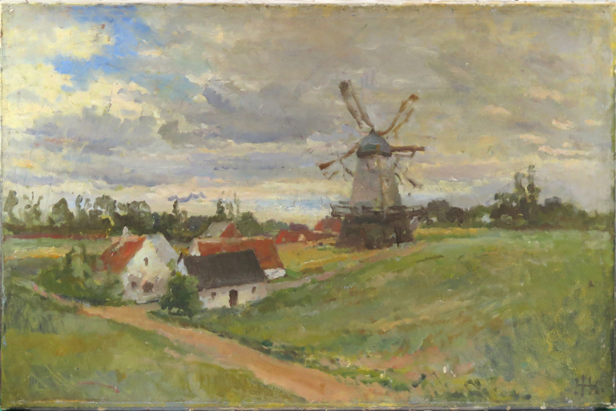 Okänd konstnär, olja, 1900-talets 1 hälft, landskap med vindmölla, _20807a_lg.jpeg
