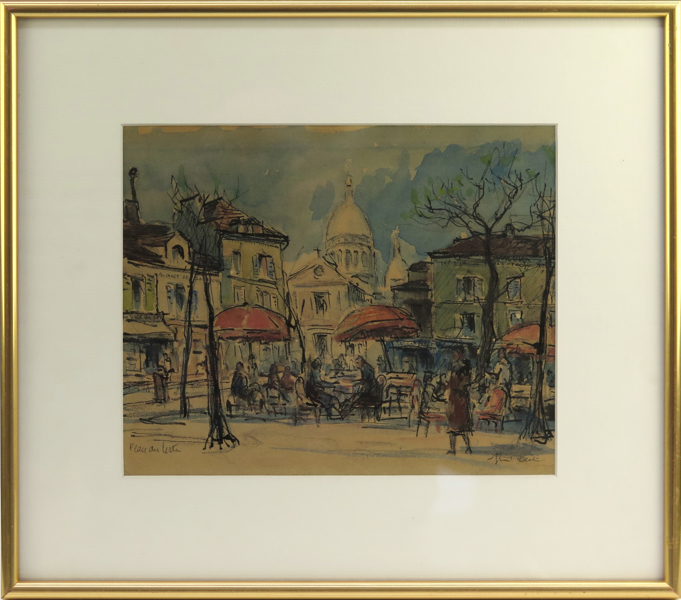 Okänd konstnär, akvarell, Place du Tertre med Sacre Coeur i fonden, _20815a_lg.jpeg