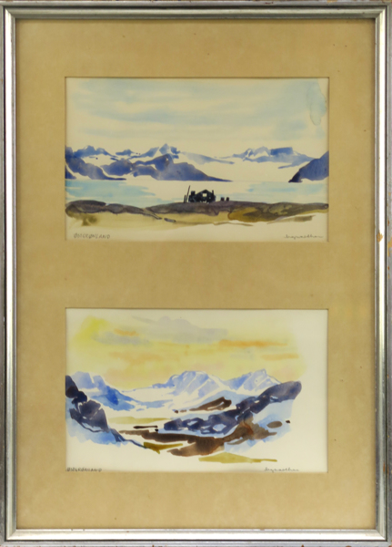 Okänd konstnär, 1900-talets mitt, akvareller, 1 par, samramade, motiv från Östgrönland, _20821a_lg.jpeg