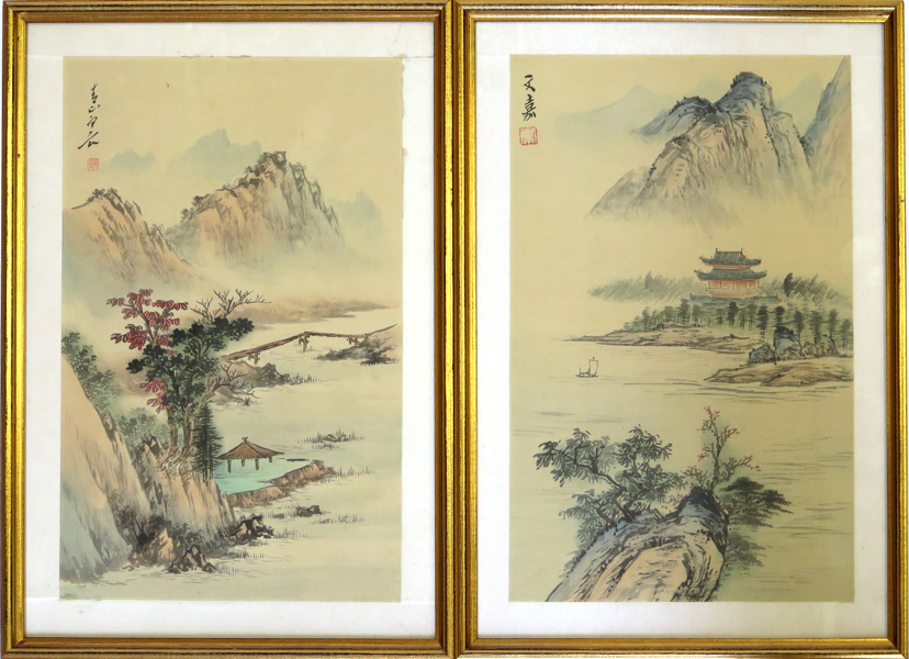 Okända kinesiska konstnärer, akvareller på siden, 2 st, landskap, _20858a_8da6f1d3d7fc6b4_lg.jpeg