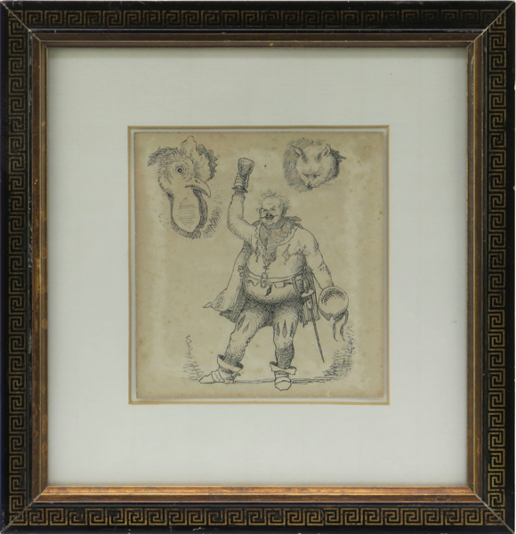 Okänd konstnär, 1800-tal, tusch, Shakespears Sir John Falstaff samt tupp och katt, _21430a_lg.jpeg
