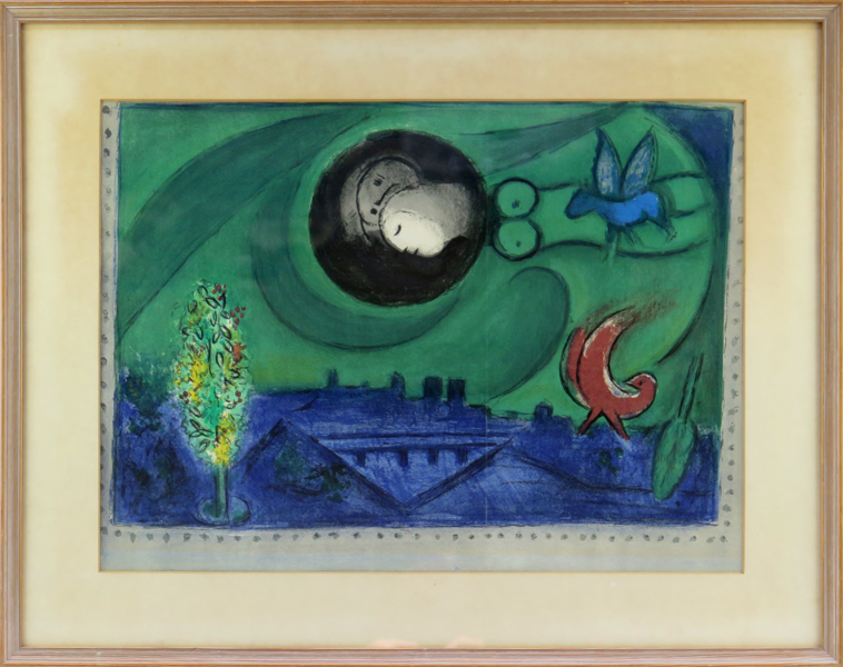 Chagall, Marc, färglitografi, "Quai de Bercy", ur Derrière le Miroir no 66-67-68, 1954, _21471a_8da83829813836a_lg.jpeg