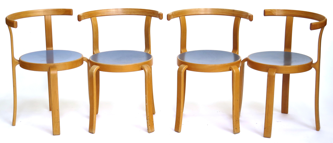 Thygesen, Rud & Sørensen, Johnny för Magnus Olesen, stolar 4 st, böjträ med sitsar i linoleum, modell 8000, design 1981,  _21501a_8da841bb49b2244_lg.jpeg