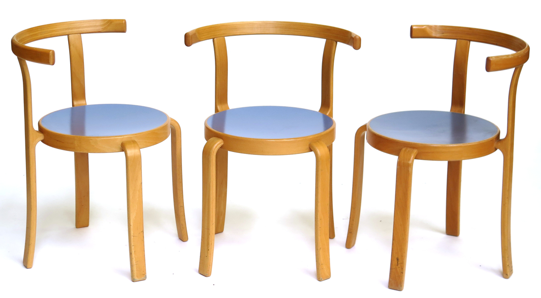 Thygesen, Rud & Sørensen, Johnny för Magnus Olesen, stolar 3 st, böjträ med sitsar i linoleum, modell 8000, design 1981,  _21504a_8da841c0c1b8802_lg.jpeg