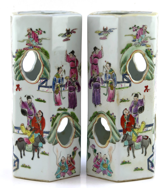 Vaser/perukhållare, 1 par, porslin, Kina, 1900-tal, hexagonal, delvis genombruten form, _21641a_8da850230a54a60_lg.jpeg