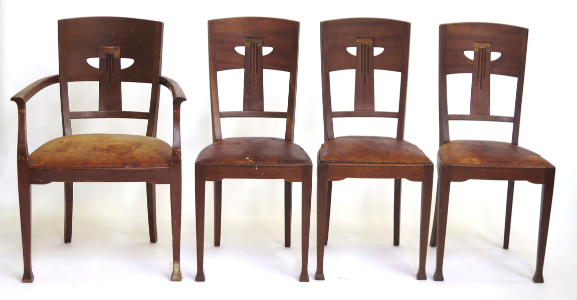 Okänd designer för Sandsjö Möbelfabrik Bodafors, stolar 3 st samt armstol, bonad björk med lädersitsar, _21825a_8da86882e2f468a_lg.jpeg