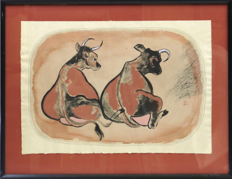 Okänd kinesisk konstnär, 1900-tal, gouache och tusch, vilande bufflar, _22656a_8da9bdaa1570d42_lg.jpeg
