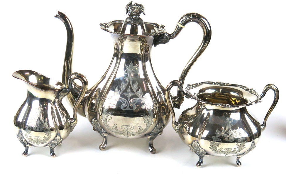 Kaffeservis, 3 del, silver, nyrokokostil, dekor av akantus mm, stämplad GAB Stockholm 1924, _2273a_8d84ac99f4889cf_lg.jpeg