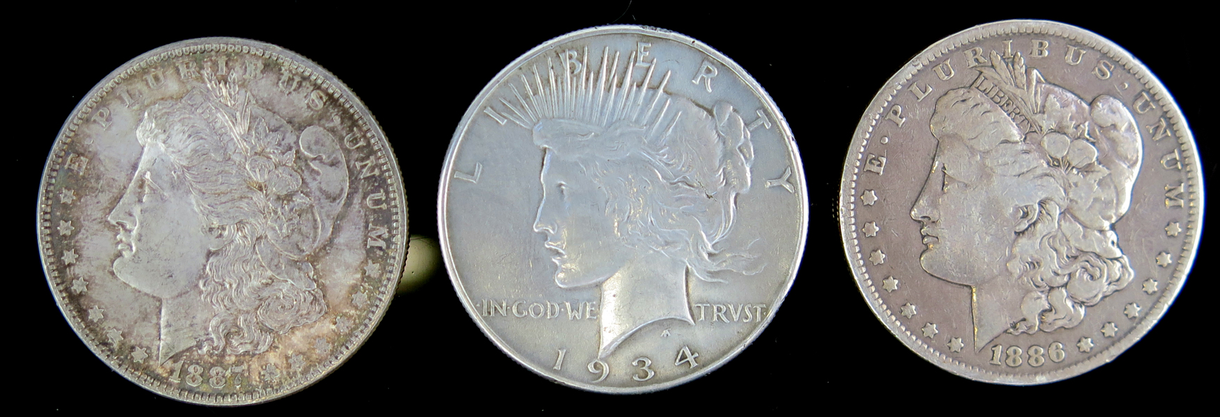 Silvermynt, 3 st 1$ 1886, 1887 samt 1934, total vikt 80 gram, _22772a_8daa552e2a04236_lg.jpeg