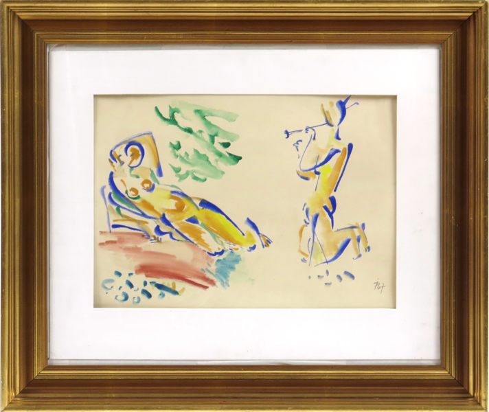 Okänd konstnär, akvarell, faun och nymf (fritt efter Picasso?), _22829a_lg.jpeg