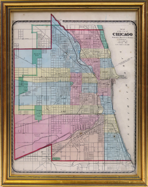 Karta, litograferad och handkolorerad, "Map of the city of Chicago"_23322a_8dab2b0b68388c9_lg.jpeg
