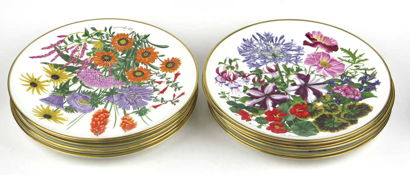 Greenwood, Leslie för Franklin Porcelain, tallrikar, 12 st, "Flowers of the year", blommotiv med guldkant_23681a_8dac3c95daa3bda_lg.jpeg