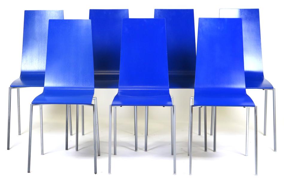 Ljunggren, Mattias för Källemo, stolar, 7 st, blålackerat böjträ på metallunderrede, "Cobra", _24553a_8dad8617c0185cb_lg.jpeg